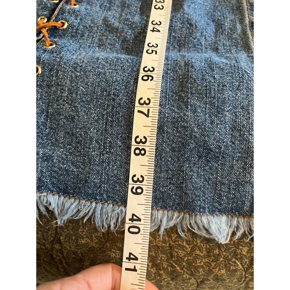 Ethyl blue jean denim long duster jacket leather stitchy Y2K Western boho 3X - Picture 8 of 11